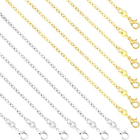 50 Pack Bulk Necklace Chains Cable Chain Necklace for DIY Jewellery Making, Silver and Gold 18 Inches