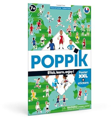 POPPIK 1841076 Sticker-Poster, Fußball, interaktives Lernposter mit Aufklebern, mehrsprachiges Fußballposter, für Kinder ab 7 Jahren, 68 x 100 cm