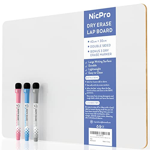 Nicpro Whiteboard Klein A3, Doppelseitiges Desktop Schreibtafel mit 3 Bunte Stifte, Schwamm, tragbares Mini Whiteboard für Kinder, Schüler, Klassenzimmer, Schulmaterial, Lernen (30 x 42 cm)