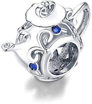YASHUO Jewellery Pot Knife Fork Spoon Charms Beads fit Bracelet DIY Fashion Jewelry Original Sterling Silver Chef's Hat Wine Cup Bead for Pandora Womens Teen Gifts (White Teapot Charm Bead), YS-C788