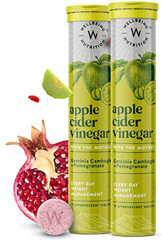 Wellbeing Nutrition Apple Cider Vinegar with The Mother and Garcinia Cambogia, Pomegranate | Effective Weight Management, Gut Health and Skin Glow (34 Effervescent Tablets)