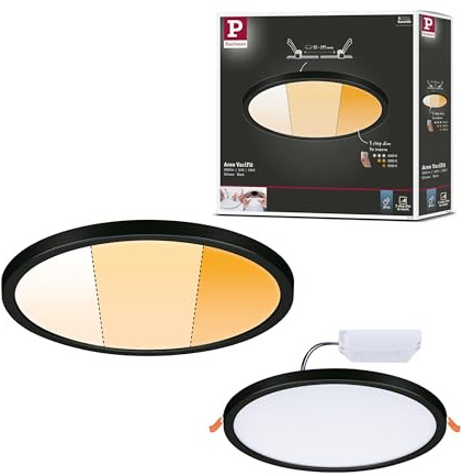 Paulmann 93102 LED Panel Einbaupanel Areo IP44 230mm 3-Step-Dim rund incl. 1x16 W dimmbar Warmweiß Schwarz Kunststoff Deckenleuchte 2000 K