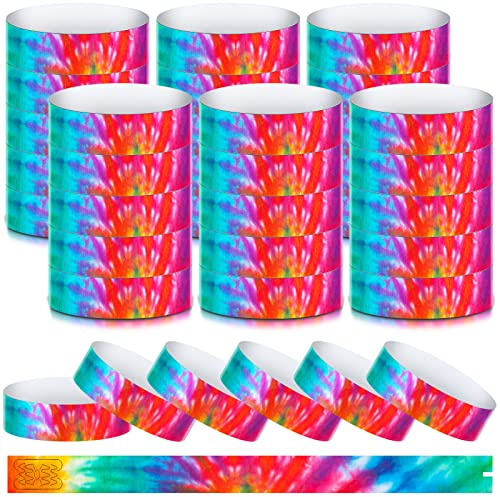 Woanger 500pcs Paper Event Wristband VIP Tie Dye Rainbow Party Wrist Bands
