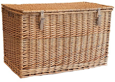 Arthur Cameron - Lightweight Wicker Storage Trunk, Storage Box with Lid & Leather Straps - Woven Chest, Basket, Large Wicker Basket with Lid (Natural, Large)