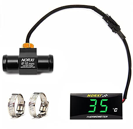 Termometro Digitale per Moto, Temperaturimetro universale dell'acqua per motociclette con sensori, termometro impermeabile per motociclette con allarme ad alta temperatura (16mm, Verde)