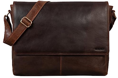 LEABAGS Messenger Bag, Acapulco Echtleder Aktentasche Herren & Damen, Leder Laptoptasche bis 15 Zoll, Umhängetasche mit Schultergurt 39 x 30 x 11 cm