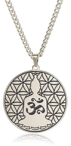VASSAGO Om Aum Halskette Ohm Lotus Anhänger Buddha Kette Edelstahl Rund Meditationsschmuck für Männer Frauen