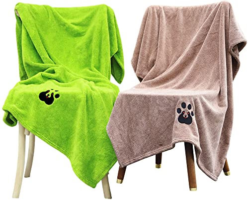 Dogvingpk Extra große Hundehandtücher zum Trocknen von Hunden, super saugfähig, weich, schnell trocknend, Mikrofaser, Haustier-Badetuch für große und mittelgroße Hunde, 140 x 91 cm, Schwarz und Braun