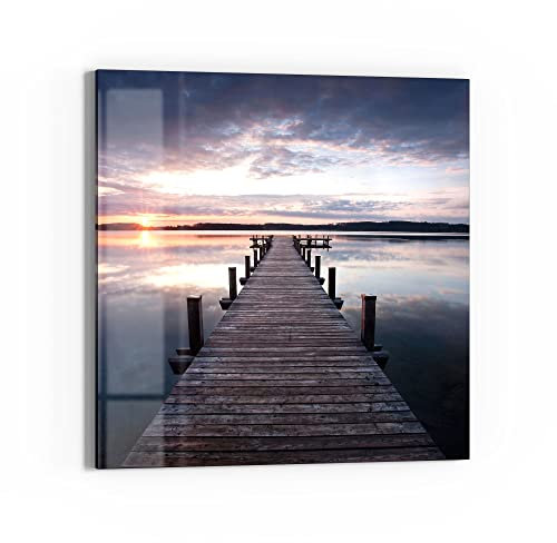 DEQORI Glasbild Echtglas | Motiv Steg bei Sonnenuntergang | quadratisch einteilig 50x50 cm | schöne Dekoration | Wandbild für Wohnzimmer, Schlafzimmer, Flur & Küche | moderne Wanddeko