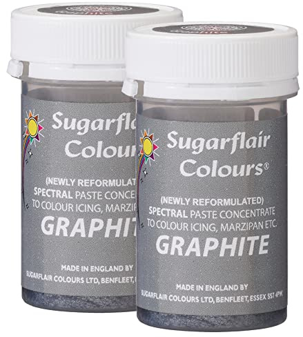 Sugarflair Spectral Graphite Food Colouring Paste, Highly Concentrated for Use with Sugar Pastes, Buttercream, Royal Icing or Cake Mix, Vibrant Colour Dye - 25g (Pack of 2)