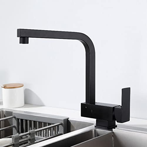 FARUTA Spülbecken-Mischbatterie Klappbares Innenfenster Küchenarmaturen Messing-Warm- und Kaltspülbecken-Wasserhahn Schwarz 360 ° Rotations-Küchen-Mischbatterie-Dual-Modus (Color : Single Mode)