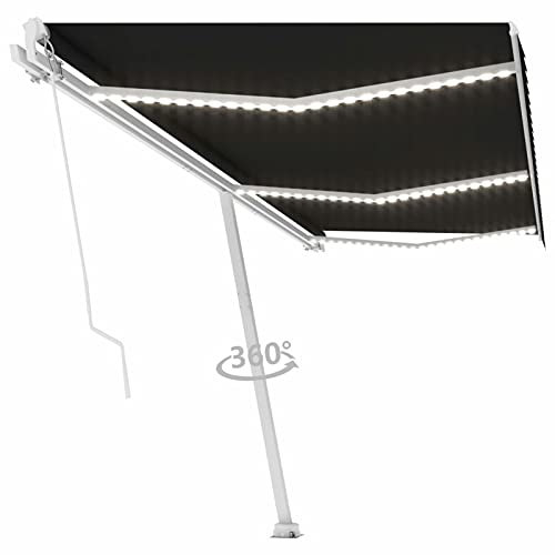 Gelenkarmmarkise Einziehbar mit LED, ZEYUAN Sichtschutz Balkon, Seitenmarkise, Balkon Markise, Klemmmarkise, Sonnenvorhang, Balkonmarkisen, 600x350 cm Anthrazit