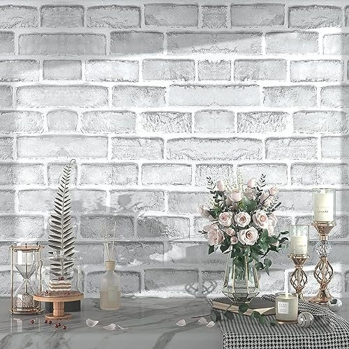 VIOPVERY Papier peint autocollant – 40 cm x 1000 cm – Papier peint brique blanche en vinyle épais pour plans de travail et meubles de cuisine