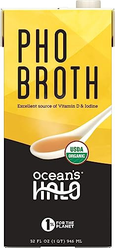 Ocean’s Halo Pho Broth - USDA Organic, Excellent Source of Vitamin D & Iodine, Non-GMO, Vegan, Gluten-Free, Sustainably Ocean Farmed Kelp, 946ml
