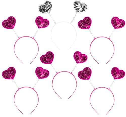 Goldschmidt JGA Set Haarreifen mit Herzchen-Fühlern | Junggesellinnen Herz Haarschmuck | Hochzeit Team Braut (5 Haarreifen pink + 1 Haarreif weiß silber)