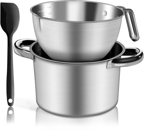 Marsheepy Double Boiler Pot Set,2000ML/1.8QT Mixing Bowl for Chocolate Melting, 2800ML/ 2.54QT 304 Stainless Steel Pot With Silicone Spatula for Melting Chocolate, Candy, Candle, Soap, Wax