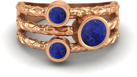 MOONEYE 0,70 Ctw-Runde Lapis Ring mit geteiltem Schaft, gehämmertes geteiltes Band, 925er-Sterlingsilber, Trio-Stein-Ring Roségold Vermeil, 66