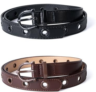 besbomig 2 Stück PU Leder Damen-Gürtel für Jeans Y2K Nietengürtel mit Großer Tülle Punk Hohlnietgürtel für Frauen Kleider Hosen Halloween