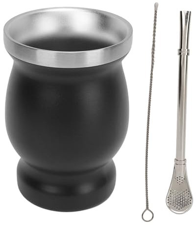 Taza de Yerba Mate de Acero Inoxidable, Calabaza de Yerba Mate de Doble Pared de 8 Oz con Cuchara y Pajita para Oficina en Casa (230ml)