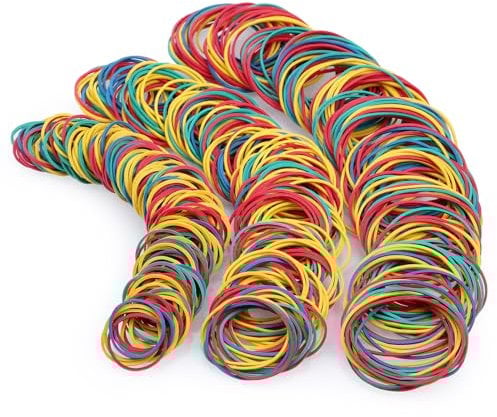 JIANTA Goma Elastica, 600 Piezas Gomas Elásticas, Colores y Tamaños Surtidos, Gomas Elasticas Papeleria Multifuncional, Resistentes y Reutilizables para Oficina y Hogar