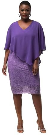 Ulla Popken Robe de soirée, Cape en Mousseline, Jersey, Ourlet en Dentelle, Manches 3/4, Lilas, 60-62 Femme