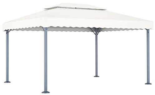 ARKEM Gazebo 400x300 cm Crema Alluminio,Gazebo Pergola Con Telo Impermeabile Richiudibile E Struttura Rettangolare In Acciaio Inossidabile Ad Alta Densità, Per Arredo Giardino, Terrazzo e Attività Com