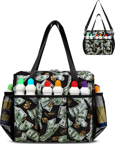 FOKDUVB Bingo-Tasche mit Taschen für Daubers Dabbers Dobbers Dotters Casino Bingo Spiel Zubehör für Erwachsene Senioren, Grün/Schwarz
