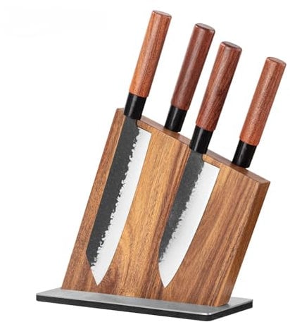 MyCulina Premium Magnetic Knife Block - Extra Large Acacia Wood Universal Knife Holder, Double-Sided Magnet Storage for Chef & Kitchen Knives, Non-Slip Stainless Steel Base (Knives Not Included)