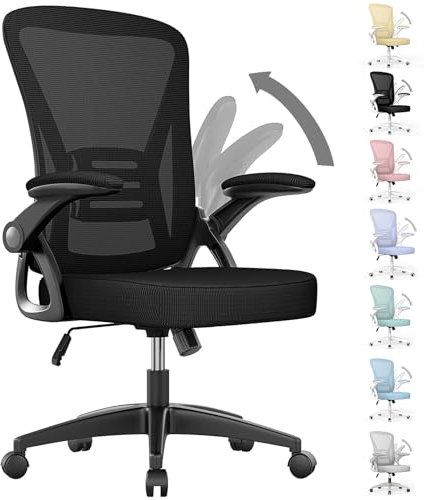 naspaluro Bürostuhl mit Verstellbaren Armlehnen, Ergonomischer Schreibtischstuhl mit Netzbespannung, Lordosenstütze, Höhenverstellbarer, Gepolstertem Sitzkissen, 360° Drehstuhl, Schwarz