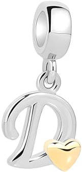 Symretie Damen 925 Sterling Silber Charm Anhänger Buchstaben D Beads Charms Kompatibel mit Europäischen Armbänder und Halskette
