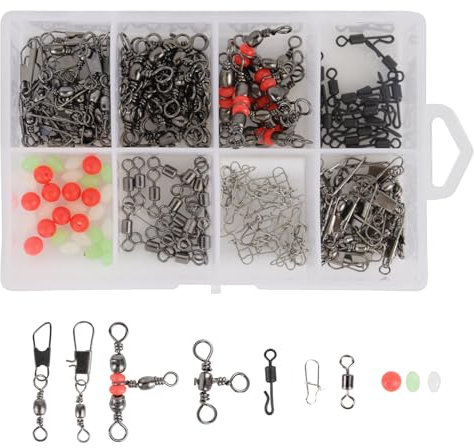Filltown 160Stk/Box Angel Wirbel Kit Angelzubehör Set enthält Tönnchenwirbel-Schnappverschlüsse, Barrel Triple Angelwirbel, Kugellagerwirbel,Schnappwirbel,Angelperlen,Süßwasser&Salzwasser Angelzubehör