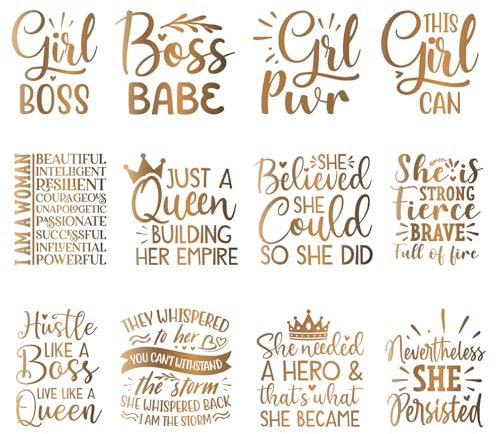 12pcs Golden Letters Iron On Decals Thermal Transfer Stickers for Clothing Appliqued Sublimation Patches Iron On Transfer Designs Heat Press Vinyl for Shirts Pillow Covers