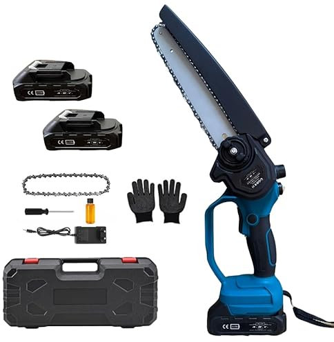 A.M.C. Motosega a Batteria per Potatura con 8000mAh Batterie, 8 Pollici Sega per Potatura con Pompetta Olio, Motosega Elettrica a Batteria per il Taglio del Legno Giardini