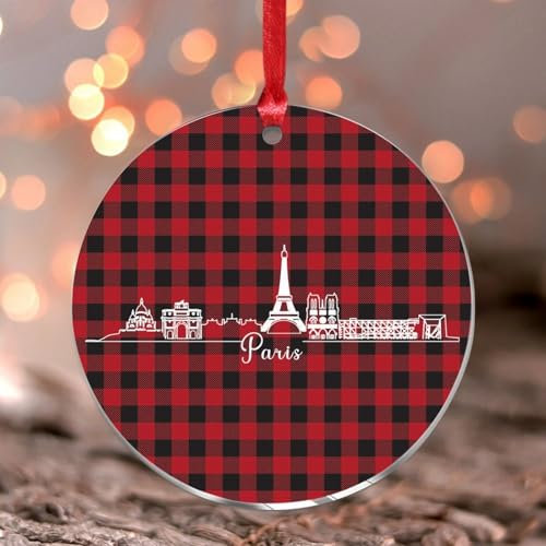 Frankreich Paris Weihnachtsschmuck Reise Abenteuer Skyline Landschaft Rund Weihnachtsbaum Ornament Andenken Stadt Wolkenkratzer Gebäude Silhouetten Acryl Weihnachtskugel Baumschmuck
