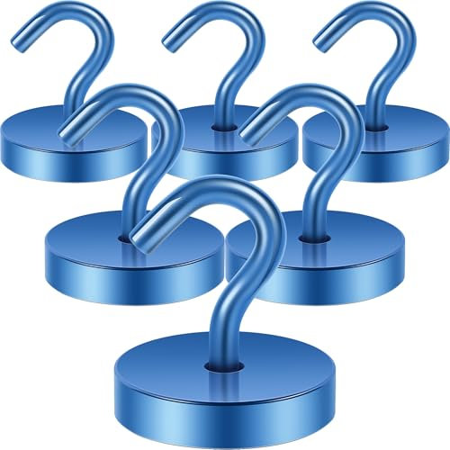 Neosmuk 120lb Extra Strong Magnetic Hooks, Pack of 6, Navyblue, Heavy Duty, Steel with Neodymium Magnet, Modern Minimalist Style, Ideal for Cruise, Cabin, Wall, Door, Fridge, Van, Kitchen, Ceiling