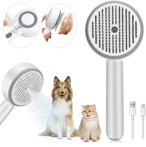 Katzenbürste mit Dampf, Dampfbürste Katze, Multifunktionale Katzen Bürste Dampfbürste für Hund mit Auslöseknopf, für Entfernen von Losem Fell, Massage, Pflege Universal Haustier Bürste