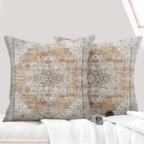 ECZOIL 2er Set Boho Kissenbezug 45x45 cm Kissenhülle Dekorative Dekokissen Boho Stil Vintage Zierkissen für Wohnzimmer Schlafzimmer Sofa Home Decor mit Verstecktem Reißverschluss - Orange Weiß
