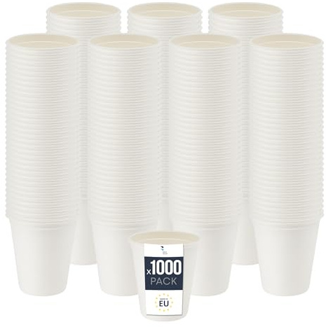 BenBow Einwegbecher aus Zuckerrohr, Weiß, 250 ml x 1000 - Hochwertige Becher, Besser als Pappbecher, Umweltfreundlich, Recycelbar, für Heiße und Kalte Getränke, Ideal für Partys oder Kaffee