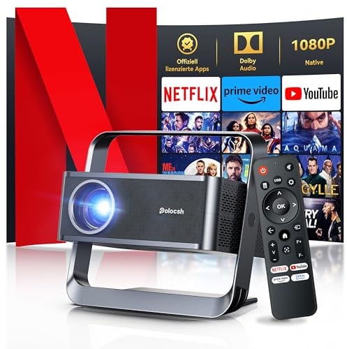 Polocsh Beamer 4K Unterstützt 600 ANSI 1080P FHD Smart mit Auto Trapezkorrektur Elektrischer Fokus WiFi 6 Bluetooth Projektor Heimkino Outdoor Mini Beamer (Stahlgrau)