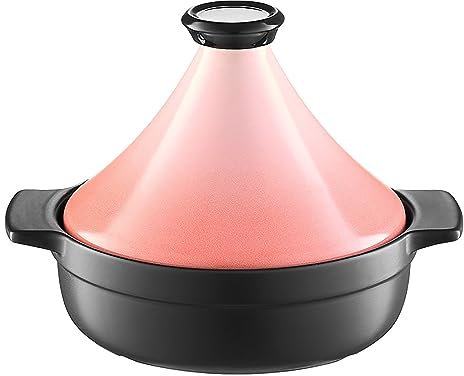 Marmite à tajine Marocaine pour la Cuisson Marmite à tajine émaillée antiadhésive Marmite à Soupe avec Couvercle et 2 poignées Plats à gratin (Couleur : Rose)