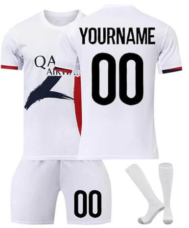 Générique Maillot De Foot Personnalisé Enfant Et Adultes avec Nom Numéro De L'Équipe, Tenue De Sport Garçon Homme Cadeau Vêtements De Football Strips Tee Shirt Personnalisable Short avec Chaussette