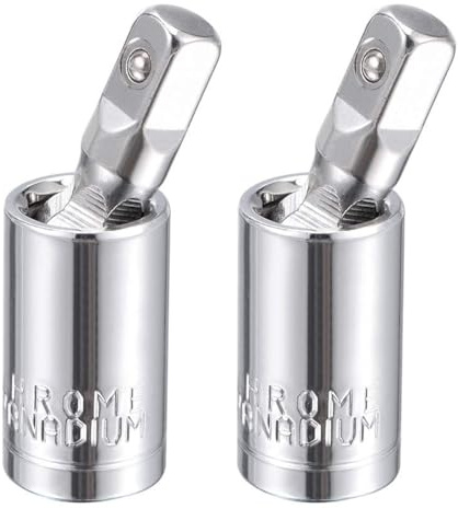 TA-VIGOR 2Pcs 1/4 Inch Drive Universal Joint Swivel Socket, Cr-V Steel Deep Socket Adapter with 360° Swivel Connection, Spring-Loaded Detent Ball for Ratchets and Hand Tools