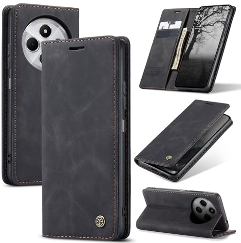 Azororo Handyhülle für Redmi 14C 4G Hülle Premium Lederhülle Flip Case Magnet Tascher Kartenfach Standfunktion Klapphülle Schutzhülle für Redmi 14C 4G, Schwarz