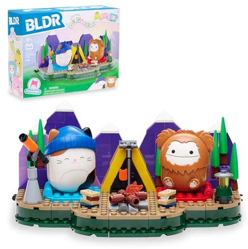BLDR CNS0193 - Squishmallows Camping Bauset –Cam die Katze und Benny der Bigfoot Buildable Figuren, offizielles Set