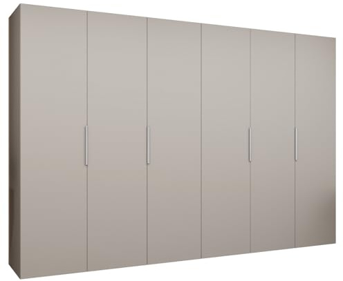 MEBLE KRYSPOL - Kleiderschrank - Drehtürenschrank - Schrank 300x202x52cm - Moderner Garderobenschrank Schlafzimmer, Flur, Jugendzimmer - Farbe Kaschmir, Griff Kaschmir - Marbella 1 300