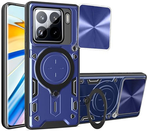 JayModCase Funda para Xiaomi Mi 15 5G Carcasa Cubierta de Cámara Deslizante Soporte de Anillo Giratorio 360° Metálico Protección Militar Antigolpes Bumper Case for Xiaomi 15 5G - Azul