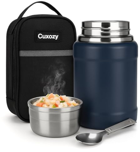 Cuxozy Food Flask 800ML - Stainless steel food container Keeps Food Hot/Cold - Thermal lunch box for Soup - Navy Blue