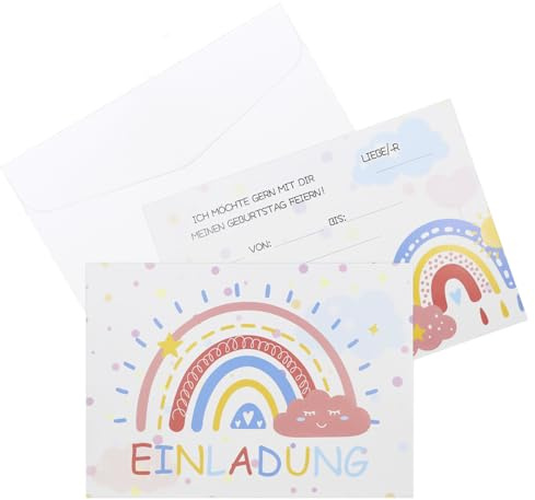 ALLY-MAGIC Einladungskarten Kindergeburtstag Mädchen, 12 Sets Regenbogen Einladungskarten zum Kindergeburtstag mit 12 Briefumschläge, Regenbogen Geburtstag Einladung für Mädchen Jungen E21-CHSRYQK