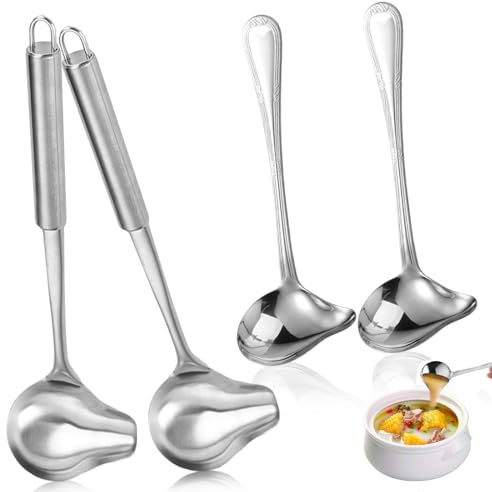 4 cucchiai per salse in acciaio inox, 20 cm, 30 cm, piccolo mestolo con beccuccio, cucchiaio per salsa, cucchiaio per salse da zuppa, salse, condimenti