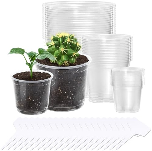 18 Packs Seedling Pots, Nursery Pots, Clear Plant Pots with 20 Labels | 9CM /10CM /13CM Plant Pots for Indoor Outdoor Gardening, Succulent Propagation, Plant Transplanting
